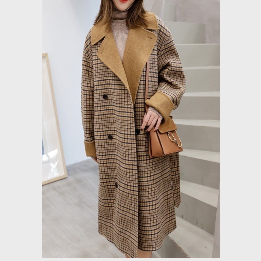 CAMEL PLAID COAT